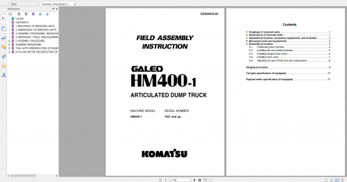 Komatsu Articulated Dump Truck Galeo HM400 1 Field Assembly Instruction GEN00029 00