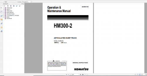 Komatsu Articulated Dump Truck HM300 2 Operation & Maintenance Manual EEAM027303 2010