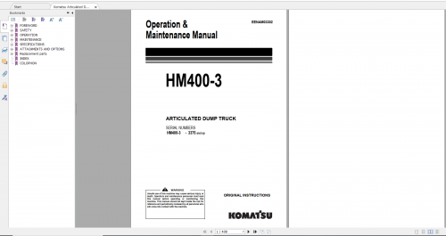 Komatsu Articulated Dump Truck HM400 3 Operation & Maintenance Manual EENAM03302 2016