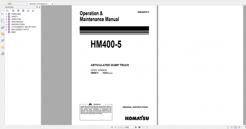 Komatsu Articulated Dump Truck HM400 5 Operation & Maintenance Manual EENAM03513 2018