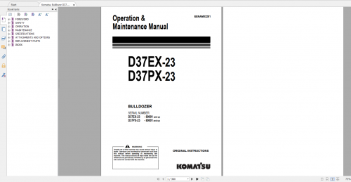 Komatsu Bulldozer D37EX 23 D37PX 23 Operation & Maintenance Manual EENAM03291 2016