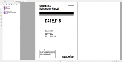 Komatsu Bulldozer D41E 6 D41P 6 Operation & Maintenance Manual EEAM023002 2003