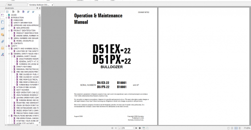 Komatsu Bulldozer D51EX 22 D51PX 22 Operation & Maintenance Manual CEAM018702 2008