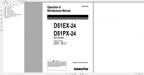 Komatsu Bulldozer D51EX 24 D51PX 24 Operation & Maintenance Manual EENAM03562 2019