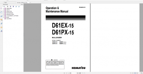 Komatsu Bulldozer D61EX 15 D61PX 15 Operation & Maintenance Manual EEAM024101 2005