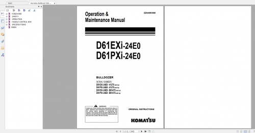 Komatsu Bulldozer D61EXI 24E0 D61PXI 24E0 Operation & Maintenance Manual EENAM03980 2020