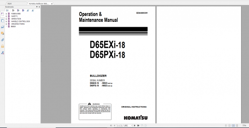 Komatsu Bulldozer D65EXi 18 D65PXi 18 Operation & Maintenance Manual EENAM03391 2018