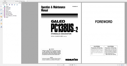 Komatsu Hydraulic Excavator Galeo PC138US 2 Operation & Maintenance Manual PEN00003 01 2005