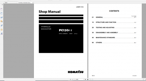 Komatsu Hydraulic Excavator PC130F 7 Shop Manual LEBMP13700