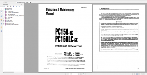 Komatsu Hydraulic Excavator PC150 6K PC150LC 6K Operation & Maintenance Manual EEAD008801