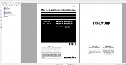 Komatsu Hydraulic Excavator PC200 8 PC200LC 8 PC220 8 PC220LC 8 Operation & Maintenance Manual PEN00