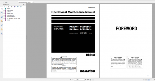 Komatsu Hydraulic Excavator PC200 8 PC220 8 PC200LC 8 PC220LC 8 Operation & Maintenance Manual PEN00