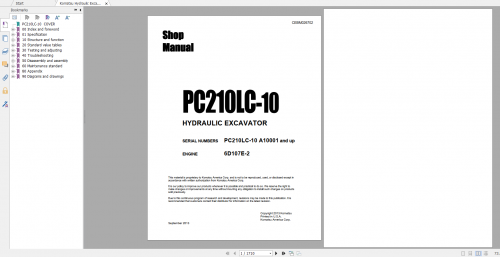 Komatsu Hydraulic Excavator PC210LC 10 Engine 6D107E 2 Shop Manual CEBM026702 2013