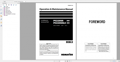 Komatsu Hydraulic Excavator PC228US 3E0 PC228USLC 3E0 Operation & Maintenance Manual PEN00153 04 200