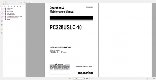 Komatsu Hydraulic Excavator PC228USLC 10 Operation & Maintenance Manual EENAM03422 2016