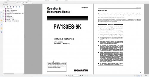 Komatsu Hydraulic Excavator PW130ES 6K Operation & Maintenance Manual UEAM000902