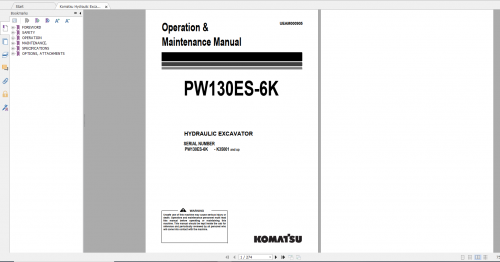 Komatsu Hydraulic Excavator PW130ES 6K Operation & Maintenance Manual UEAM000905