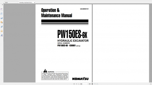 Komatsu Hydraulic Excavator PW150ES 6K Operation & Maintenance Manual UEAM000101