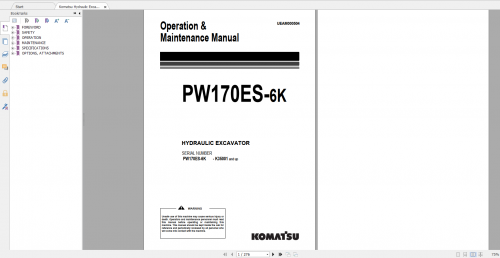 Komatsu Hydraulic Excavator PW170ES 6K Operation & Maintenance Manual UEAM000504