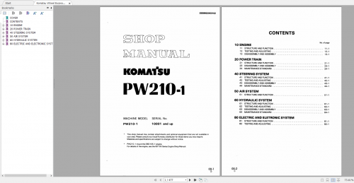 Komatsu Wheel Excavator PW210 1 Shop Manual SEBM020K0102