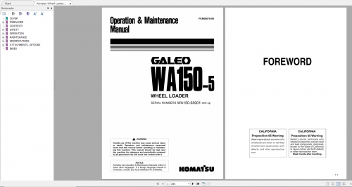 Komatsu Wheel Loader Galeo WA150 5 Operation & Maintenance Manual PEN00078 00 2005