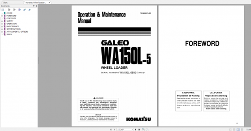 Komatsu Wheel Loader Galeo WA150L 5 Operation & Maintenance Manual TEN00078 00 2005