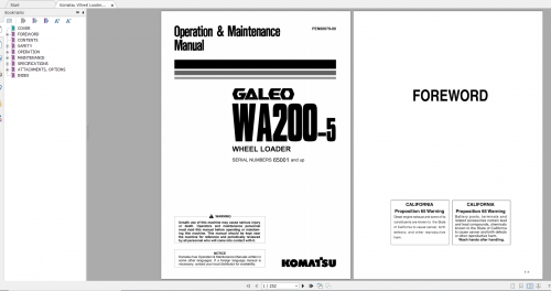 Komatsu Wheel Loader Galeo WA200 5 Operation & Maintenance Manual PEN00079 00 2005