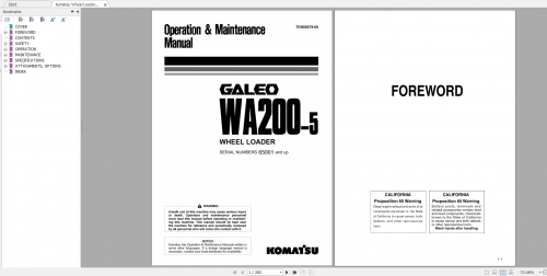 Komatsu Wheel Loader Galeo WA200 5 Operation & Maintenance Manual TEN00079 00 2005