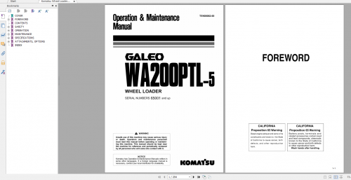 Komatsu Wheel Loader Galeo WA200PTL 5 Operation & Maintenance Manual TEN00082 00 2005