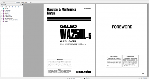 Komatsu Wheel Loader Galeo WA250L 5 Operation & Maintenance Manual SEAM056900T 2003