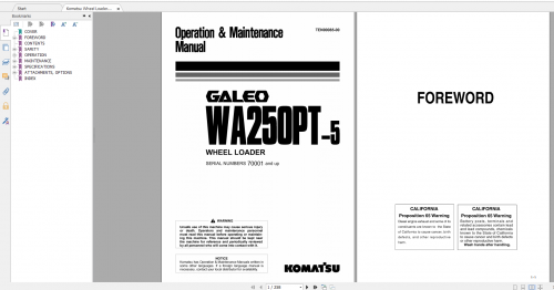 Komatsu Wheel Loader Galeo WA250PT 5 Operation & Maintenance Manual TEN00085 00 2005