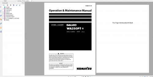 Komatsu Wheel Loader Galeo WA250PT 5 Operation & Maintenance Manual TEN00157 00 2006