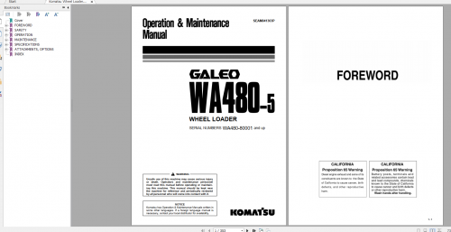 Komatsu Wheel Loader Galeo WA480 5 Operation & Maintenance Manual SEAM041303P 2004
