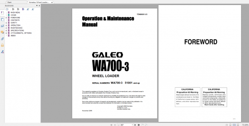 Komatsu Wheel Loader Galeo WA700 3 Operation & Maintenance Manual TEN00001 03 112006