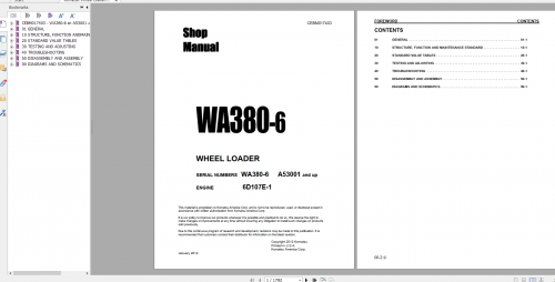 Komatsu Wheel Loader WA380 6 Engine 6D107E 1 Shop Manual CEBM017403 2012