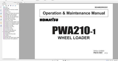 Komatsu Wheel Loader PWA210 1 Operation & Maintenance Manual SEAM020K0301