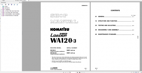 Komatsu Wheel Loader WA120 3 Shop Manual SEBM005706 2000