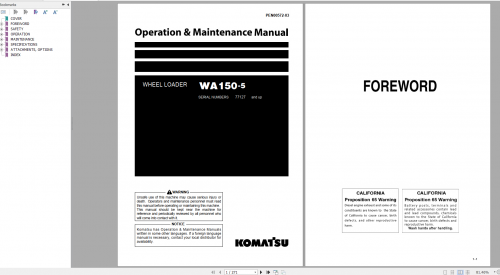 Komatsu Wheel Loader WA150 5 Operation & Maintenance Manual PEN00572 03 2019