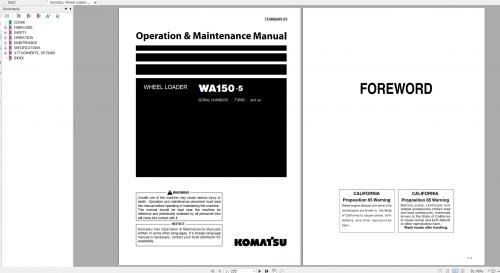 Komatsu Wheel Loader WA150 5 Operation & Maintenance Manual TEN00209 05 2011