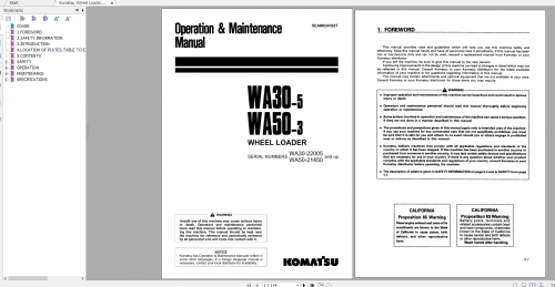 Komatsu Wheel Loader WA30 5 WA50 3 Operation & Maintenance Manual SEAM034302T 2000