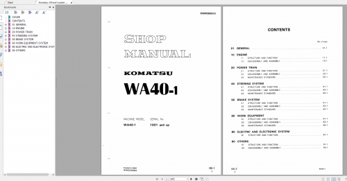 Komatsu Wheel Loader WA40 1 Shop Manual SEBM03630101 1986