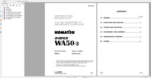Komatsu Wheel Loader WA50 3 Shop Manual SEBM017803 2004