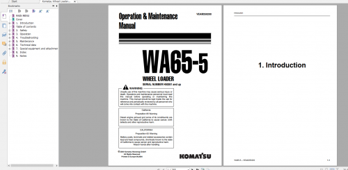 Komatsu Wheel Loader WA65 5 Operation & Maintenance Manual VEAD250200 2004