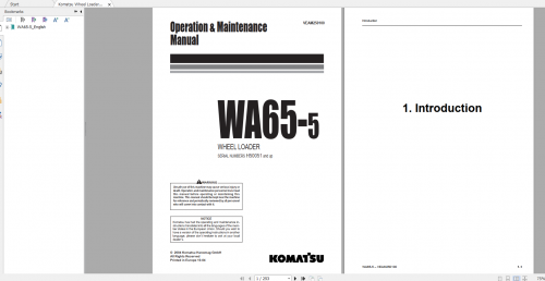 Komatsu Wheel Loader WA65 5 Operation & Maintenance Manual VEAM250100 2004