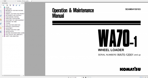 Komatsu Wheel Loader WA70 1 Operation & Maintenance Manual SEAM04150103