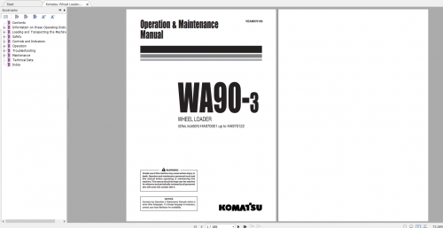 Komatsu Wheel Loader WA90 3 Operation & Maintenance Manual VEAM970100 1999