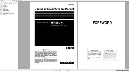 Komatsu Wheel Loader WA150 6 Operation & Maintenance Manual TEN00329 01 2009