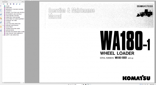 Komatsu Wheel Loader WA180 1 Operation & Maintenance Manual SEAMU4170103