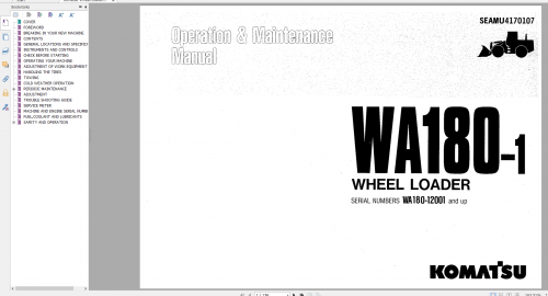 Komatsu Wheel Loader WA180 1 Operation & Maintenance Manual SEAMU4170107
