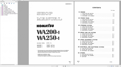 Komatsu Wheel Loader WA200 1 WA250 1 Shop Manual SEBM04180110